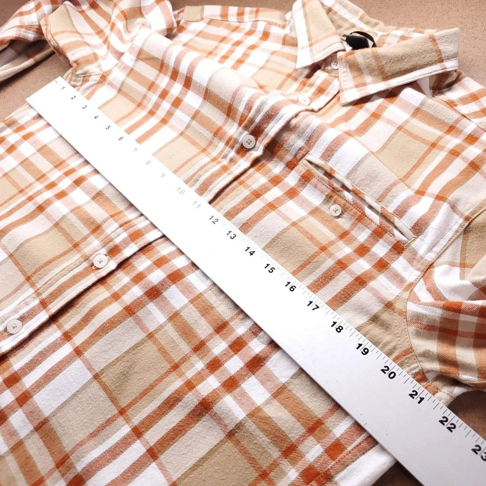 North Face Junction Woven Flannel Shirt Men M Tan Orange Cotton Travel Outdoor